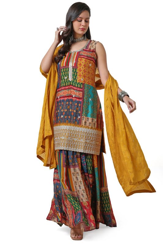 Mustard Tile Print Suit Set with Dupatta